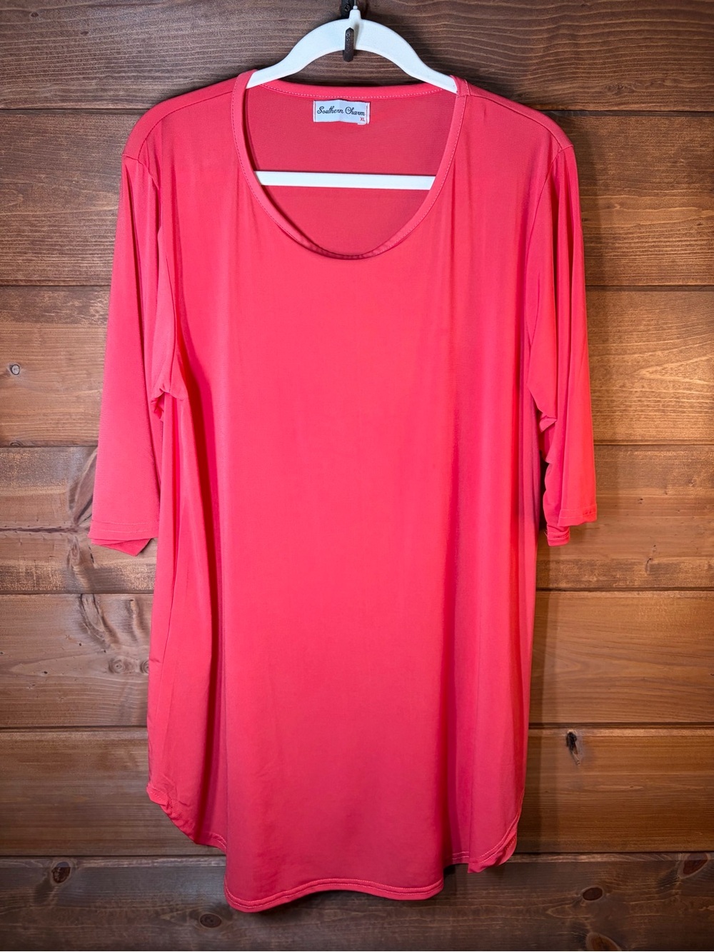 Southern Charm Coral Scoop-Neck Stretchy Mini Tunic Dress Size XL 💕🌸